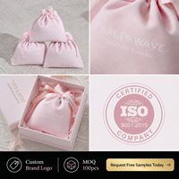 Pochette de rangement haut de gamme en suède rose avec cordon de serrage pour accessoires capillaires, sac cadeau en velours soyeux pour bijoux avec logo