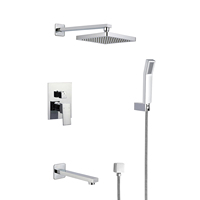 Système de douche chromé Ensemble de robinet de douche de salle de bain Pommeau de douche et ensemble de poignée avec bec de baignoire mural carré en laiton de 8 pouces