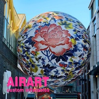 Ballon rond gonflable de fleur colorée de décoration de nuit de club, ballon rond gonflable de motif de porcelaine bleue et blanche chinoise