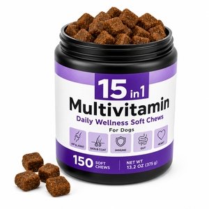 Suplemento Masticable para Perros Mayores y Cachorros, 15 en 1, para la Movilidad, Inmunidad y Digestión, 150 Masticables Blandos - Product Image 1
