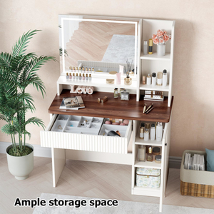 Factory Direct Bedroom Dresser Furniture Fluted Drawer <b>Vanity</b> Makeup Desk with LED <b>Mirror</b> - Product Image 2