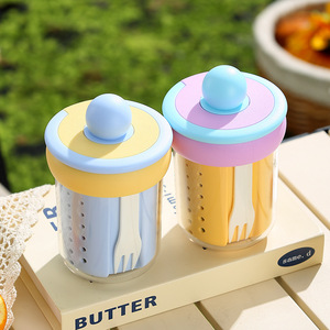 Double Walled Fruit <b>Cup</b> With Fork Drainable Leak Proof Portable Outdoor Dining <b>Cup</b> For Picnic <b>Camping</b> - Product Image 1