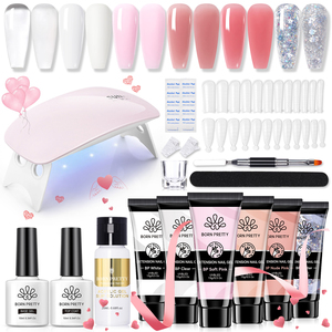 BORN PRETTY Kit de gel poly pour ongles 15 ml avec lampe UV LED, 6 couleurs, gel rose nude, gel de <span class=keywords><strong>manucure</strong></span>, kit d'extension d'ongles - Product Image 1