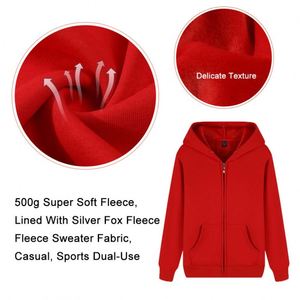 Sudadera con capucha básica de algodón orgánico de 500 g/m², perfecta para personalizar, de doble capa, con estampado de logotipo en relieve, estilo streetwear, con cremallera, vintage, sin etiqueta. - Product Image 2