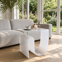Table basse en acrylique transparent avec base en U, design minimaliste pour la maison, salon, table d'appoint/médiane multifonctionnelle