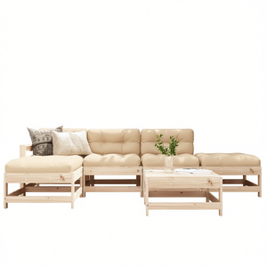 Ensemble de salon de jardin beige en bois naturel, mobilier d'extérieur 4 places, design scandinave - Product Image 1