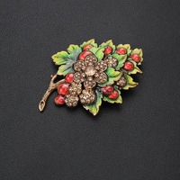 Broche Vintage en forme de grappe de raisin, émail, feuille, strass, cristal, fruit, pour femme, bijou fantaisie, cadeau