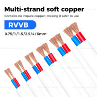 Kabel Tembaga Fleksibel Paralel PVC RVVB Berkualitas Profesional 2 Inti 0.75mm2 4.0mm2 Selubung Luar Putih 300/450v