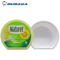 Contenedores de taza de mantequilla de margarina PP de grado alimenticio hermético impresos personalizados de China, contenedor IML ovalado de una sola pared con tapa