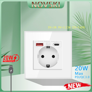 NOVSKI EU 86 <span class=keywords><strong>Presa</strong></span> <span class=keywords><strong>a</strong></span> Muro <span class=keywords><strong>Elettrica</strong></span> con Pannello in Vetro Temperato, USB e Type-C PD 20W, 240V Corrente Massima 16A - Product Image 4