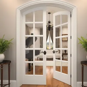Prettywood Custom Design Living Room Wooden Arch Top Double Leaf Interior French Doors