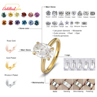 Bague en Moissanite Ovale Plaqué Or 14K/18K Personnalisée Goldleaf Jewelry, 1-3 carats, pour Mariage et Soirée