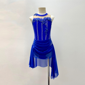 Traje de Danza Lírica Contemporánea para Niñas y Adultas, Cuello Alto con Pedrería y Malla Transparente para Actuaciones en Escenario - Product Image 5