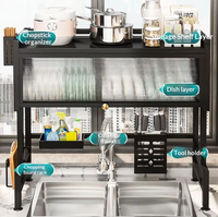 Égouttoir à vaisselle multifonction à double niveau en acier au carbone, grand modèle pour comptoir ou au-dessus de l'évier, pour l'organisation de la cuisine