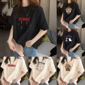 <span class=keywords><strong>T</strong></span>-<span class=keywords><strong>shirt</strong></span> d'é<span class=keywords><strong>t</strong></span>é 100 % coton à manches courtes pour femme avec magnifique imprimé nœud et strass 3D, taille XXS, respirant, coupe ample, avec logo - Product Image 5