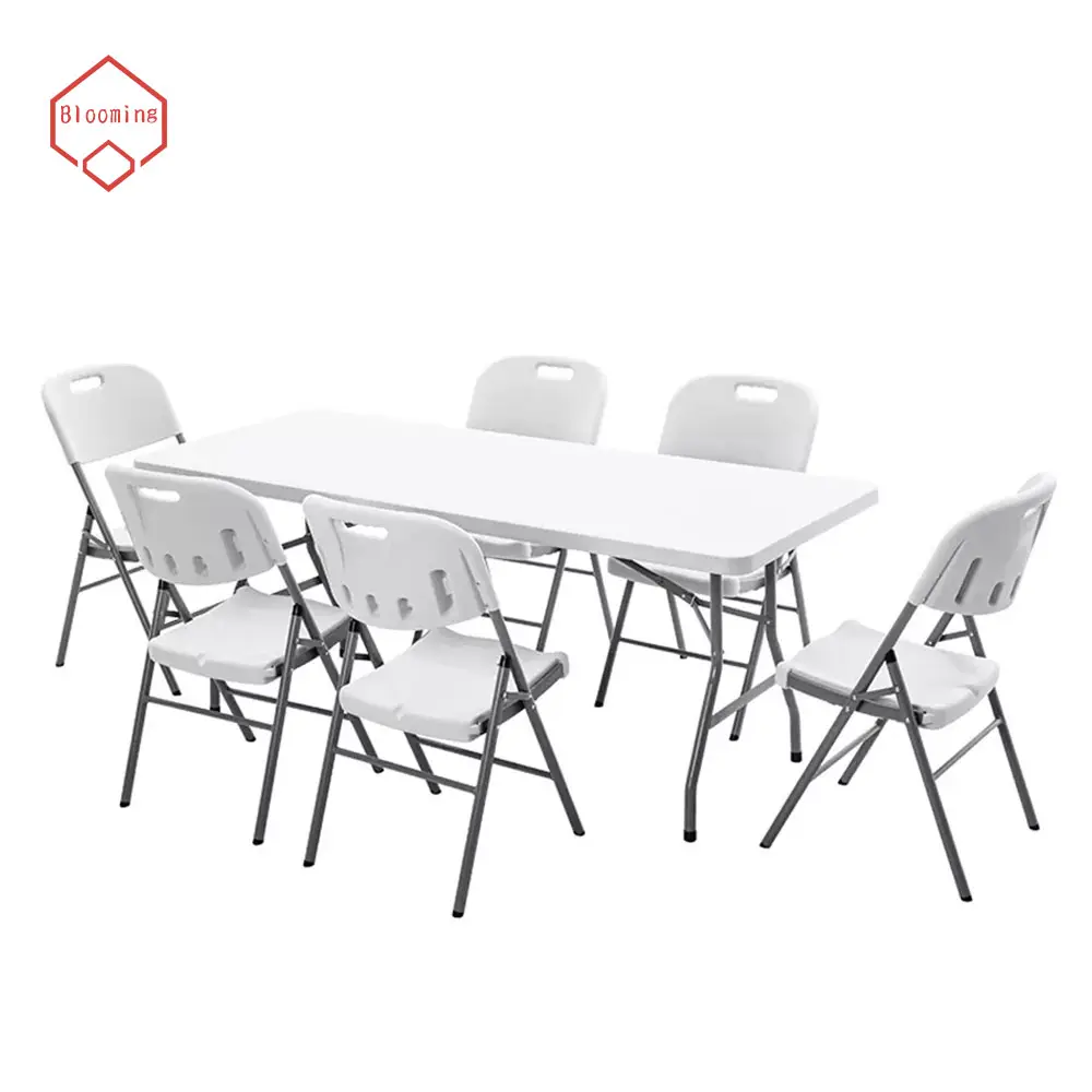 10 Seater 6ft Long Outdoor Dining Retangular HDPE Plástico Folding Party Cadeiras E Mesa Set For Event