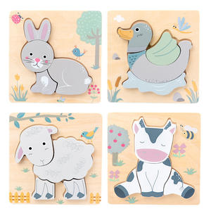 Puzzle en <span class=keywords><strong>bois</strong></span> éducatif Montessori, animaux de dessin animé en 3D, pour les enfants de 2 à 7 ans, jouet d'apprentissage cognitif - Product Image 2