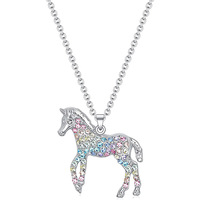 Nouveau petit collier pendentif cheval arc-en-ciel mode personnalité coloré diamant incrusté collier accessoires