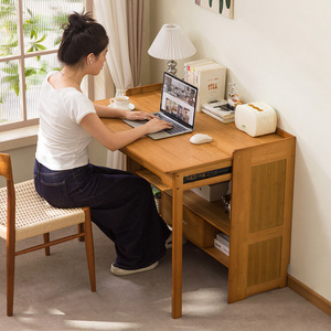 <b>Solid</b> <b>Wood</b> Computer <b>Desk</b> With Storage Foldable Home Office Study <b>Desk</b> Modern Simple Design Bamboo Material - Product Image 1