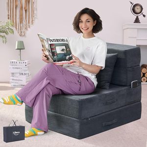 <span class=keywords><strong>Canapé</strong></span>-lit pliant simple <span class=keywords><strong>convertible</strong></span> 4 en 1 avec <span class=keywords><strong>matelas</strong></span> et oreiller rectangulaire, housse lavable en machine - Product Image 6