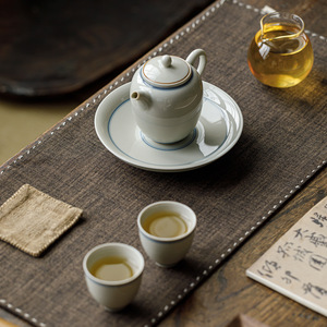 Guanlan Ice Glaze Hand-painted Double-line Ceramic Teapot Stand Round Porcelain Dry Brewing Tray <b>Tea</b> <b>Set</b> Accessory - Product Image 3