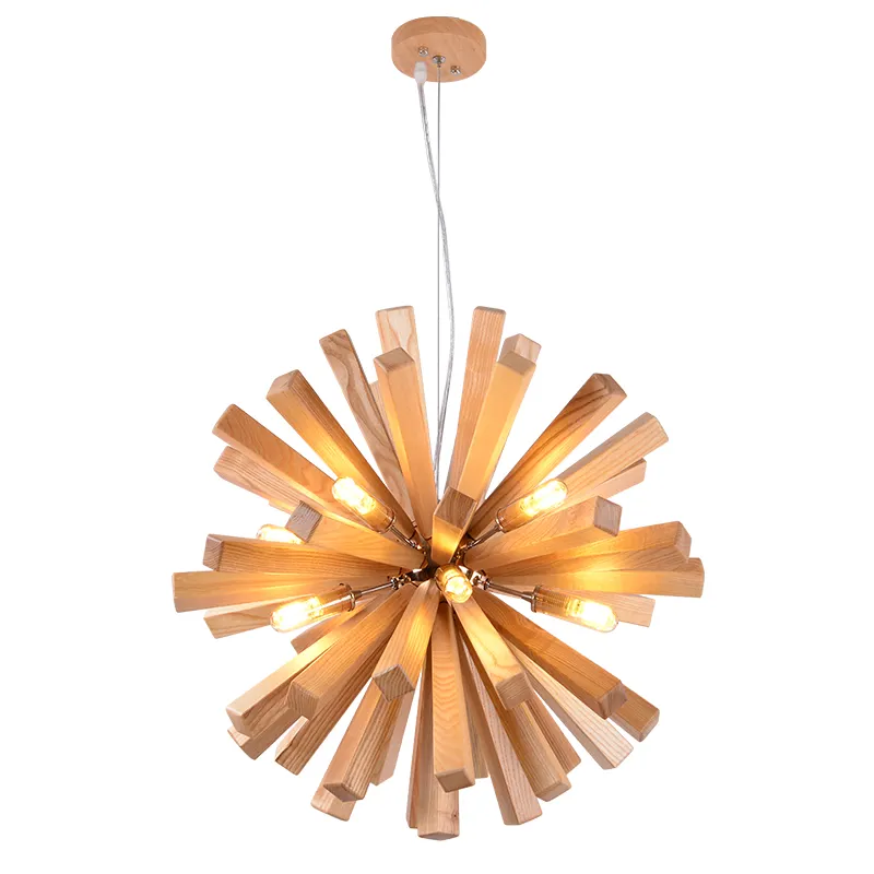 Lámpara colgante de madera de fuegos artificiales, Sputnik lámpara de araña de madera maciza, G9 creativa nórdica, para comedor, restaurante