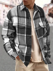 크로스보더 칼라 체크 남성 셔츠, 레트로 브러쉬드 캐주얼 긴팔 코트 - Product Image 5