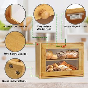 Boîte à pain en bambou à double couche avec fenêtre coulissante pour l'organisation des aliments sur le comptoir de cuisine - Product Image 5