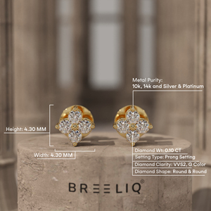 Boucles d'oreilles clous en or blanc 14 carats avec diamants en grappe trèfle, élégantes, quatre pierres, diamants taille ronde, bijoux fins, motif floral - Product Image 6