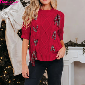 Maglione con maniche a sbuffo per vacanze <span class=keywords><strong>di</strong></span> natale Plaid Plaid nero all'ingrosso da donna - Product Image 1