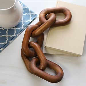 Wood Chain Link Decor Rustic 5 Link Wooden Chain Decor Farmhouse Home Decoration Hand Carved Wooden Crafts for Coffee Table