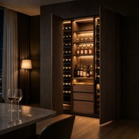 Vinoteca Moderna con Acabado Mate en Chapa de Nogal, Enfriador de Vino Integrado con LED, Sin Tiradores, para Sala de Vinos de Villa de Lujo, Personalizable
