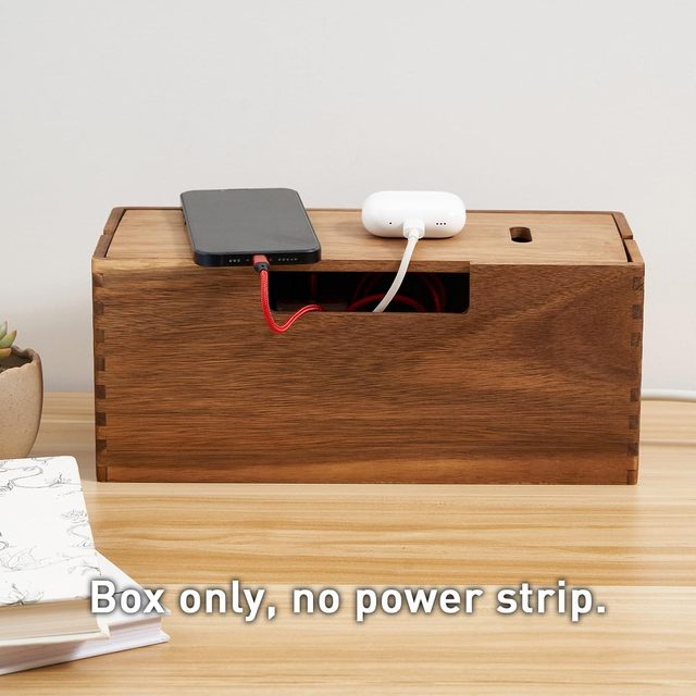 Acacia Wood and Bamboo Cable Management Box Wooden Cord Hider Organizer for Power Strip TV Wires Desk Floor Storage in Office