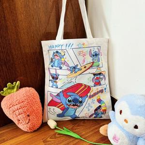 Groothandel Cartoon Stitch Canvas Tas Simpele Schattige Schoudertas Grote Capaciteit Tote Bag Studenten Canvas Schooltas - Product Image 4