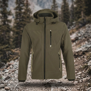 Chaqueta Bomber de Lona Verde Oliva para Hombre, con Capucha, Cortavientos, Cierre de Cremallera, Informal, para Otoño, Uso en Exteriores, 100% Poliéster, Secado Rápido - Product Image 3