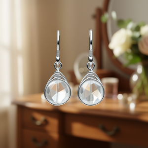 E5606 Transparent <b>Crystal</b> Drop Earrings 925 Silver <b>Water</b> Drop Shape Bezel Setting Minimalist Women's Everyday Wear - Product Image 2