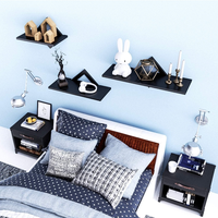 Ensemble de 3 Étagères Murales de Rangement Flottantes en Bois Noir de Style Minimaliste pour Salon, Cuisine - Présentoir pour Plantes