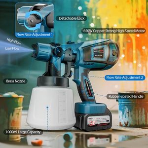 Профессиональный Электрический безвоздушный распылитель краски 21 В с батарейным питанием, 2500PSI, 2,5 мм, насадка 1000 мл, чашка, промышленная - Product Image 4