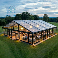 Tente de réception de luxe en aluminium avec toit transparent en verre trempé pour mariage, fête ou banquet en plein air