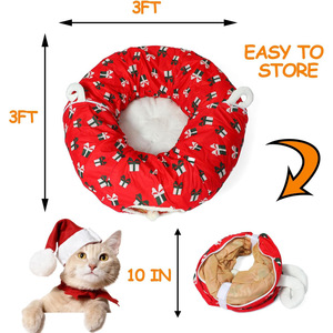 Esplosioni natale nido di animali domestici rosso gatto Tunnel letto atmosfera divertente con fori per praticare materiale di peluche per dormire cartone - Product Image 4