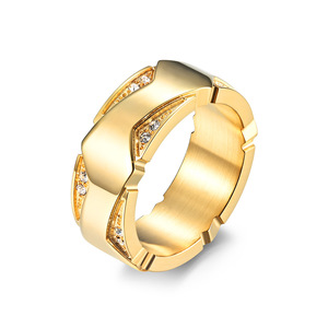 Instagram-worthy, high-end, trendy gold-plated diamond-encrusted titanium steel <b>rings</b> for men, women, <b>couples</b>, wedding <b>rings</b>, en - Product Image 1