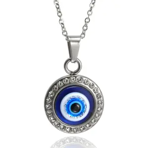 LC20240117 Wholesale latest fashion stainless steel blue evil eye pendant necklace