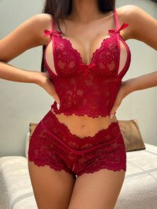 Conjunto de Lencería Sexy de Encaje y Jersey, Color Negro, con Bordado Floral Transparente, para Mujer, para la Noche de la Luna de Miel - Product Image 5