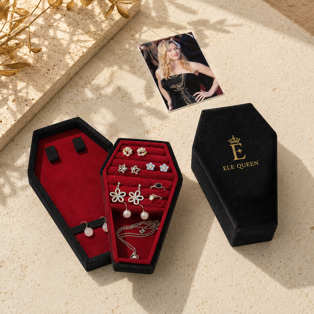 Gothic Coffin PU Leather + Velvet Jewelry Organizer Box for Rings Earrings Pins and Accessories Small Jewelry Brands Storage