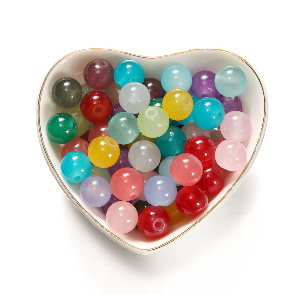 Perles de verre imitation jade 10 mm - Mélange de couleurs aléatoire
