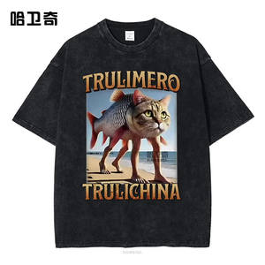 AI Bio <strong>War</strong> All-<strong>Star</strong> Tungtungtungsahur Stick <strong>Man</strong> Bomber Letter Pattern 100% Cotton Casual Washed Regular Fit 240g Short Sleeve - Product Image 5
