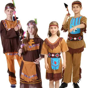 어린이를위한 할로윈 의상 남성 원주민 어린이 여성 원주민 아이 인디언 의상 원주민을위한 야만인