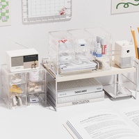 Boîte de rangement de bureau moderne et simple en polystyrène (PS) à six compartiments, transparente, type tiroir, organiseur pour étudiants