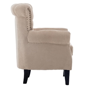 Poltrona Accent Wingback Quadrata Trapuntata <span class=keywords><strong>Beige</strong></span>, Design Chesterfield Moderno, Morbida Poltrona Relax in Lino con Finitura a Borchie e Gambe in Legno per Soggiorno - Product Image 3