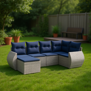 Ensemble de canapés de jardin en polyrotin gris, 7 pièces, avec coussins, meubles d'extérieur, style contemporain, 6 places - Product Image 2